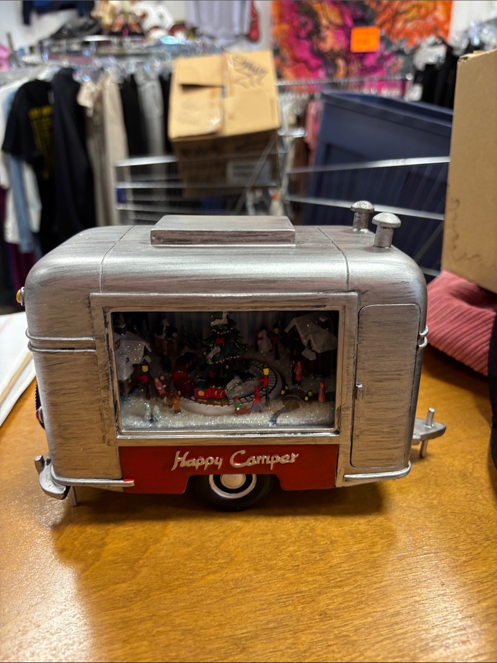 Amusements Happy Camper Silver & Red Holiday Caravan Decorative Scene